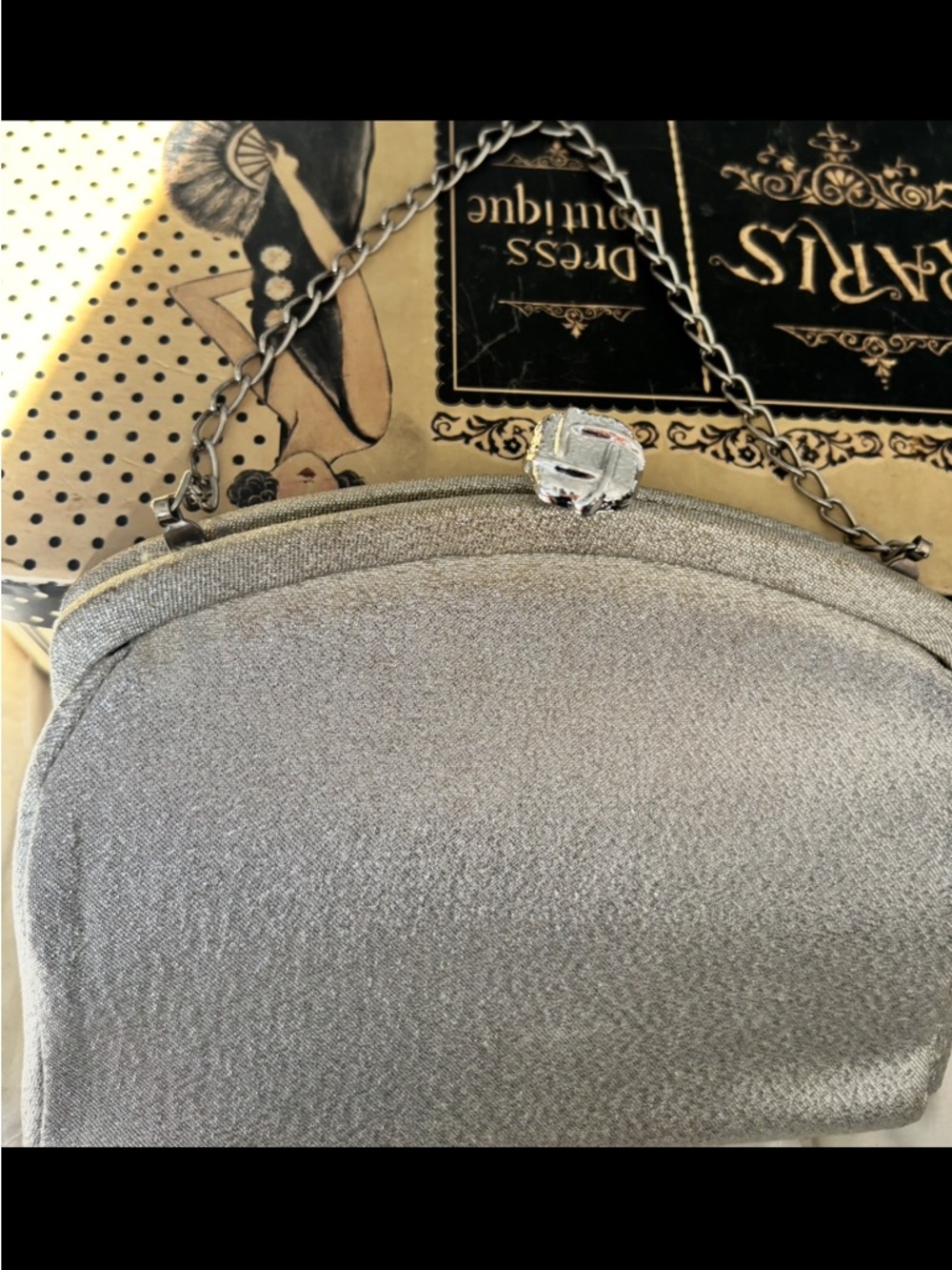 Vintage 1950s Silver Metallic Evening Clutch with Chain